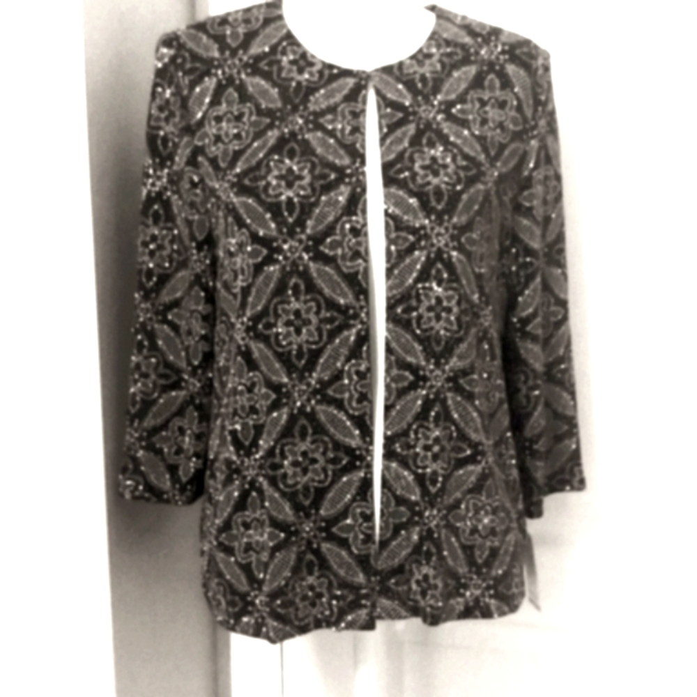 NEW! Alex Evenings Black Artisan Sparkle Lightweight Evening Jacket. Medium.